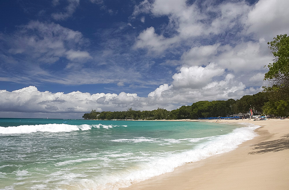 A view of sea and beach at Sandy Lane Bay on the west coast of Barbados; The Windward Islands, The Caribbean