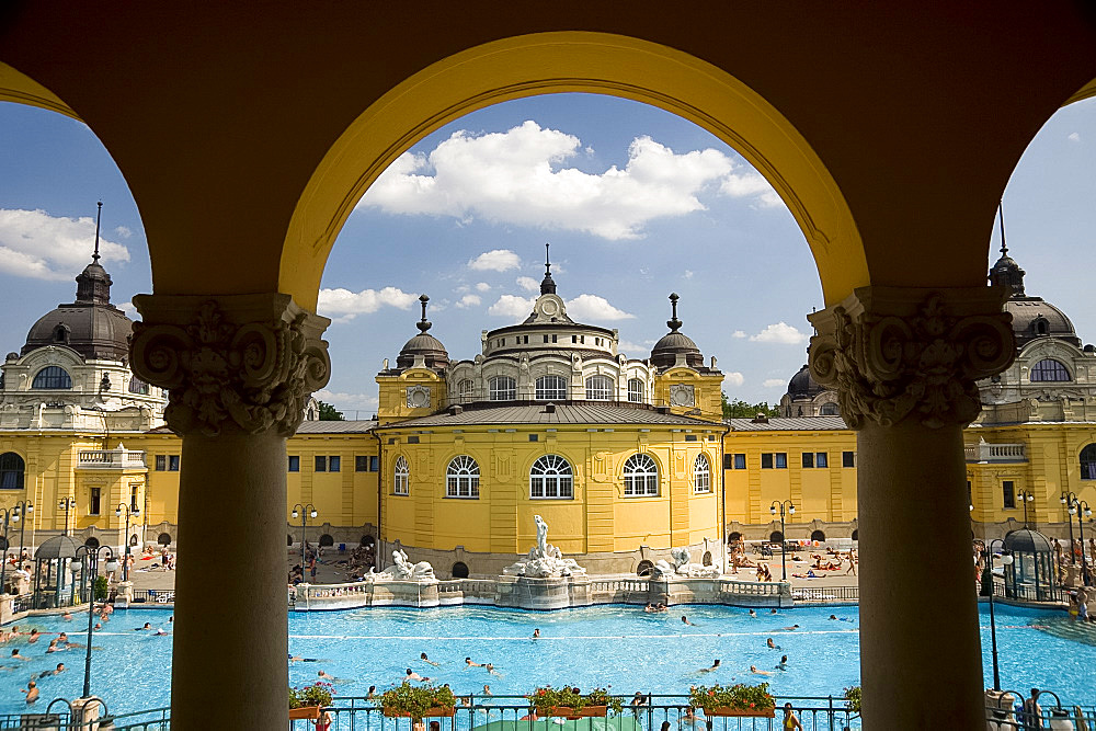 The Szechenyi Baths on a summer day in Budapest, Hungary, Europe