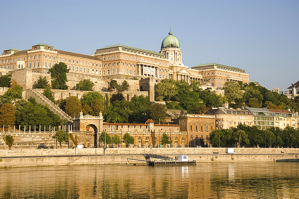 The Royal Palace on Castle Hill seen from the Danube River, Budapest, Hungary, Europe