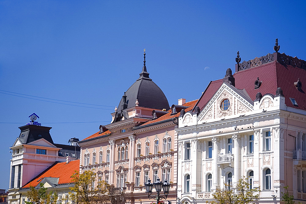 Restored buildings in the old town section of Novi Sad, Serbia, Europe