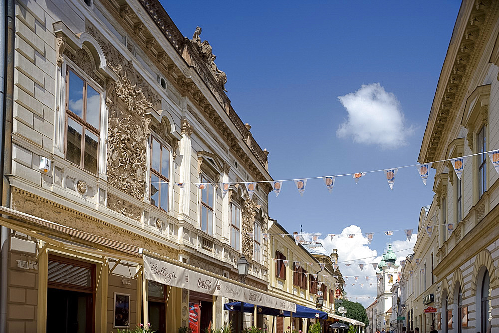 Ornate old buildings in the old quarter of Pecs, Hungary, Europe