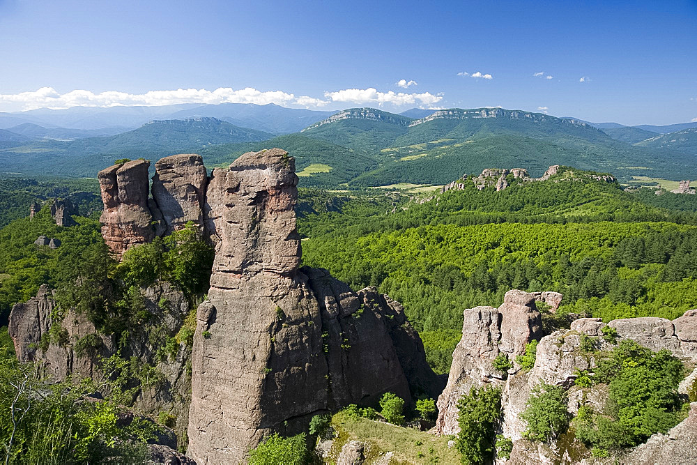 The towering sandstone pillars at Belogradchik Fortress, Bulgaria, Europe