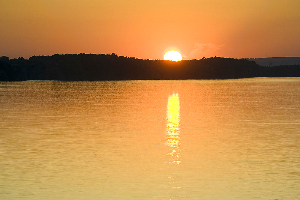 Sunset on the Danube River near Kalocsa, Hungary, Europe