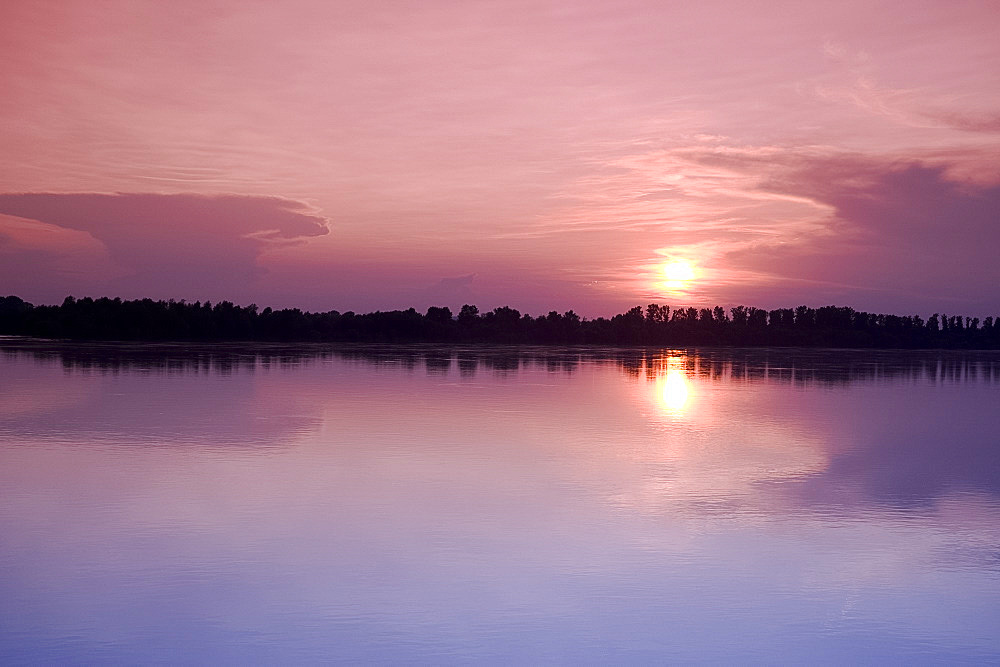 Sunset on the Danube River near Kalocsa, Hungary, Europe