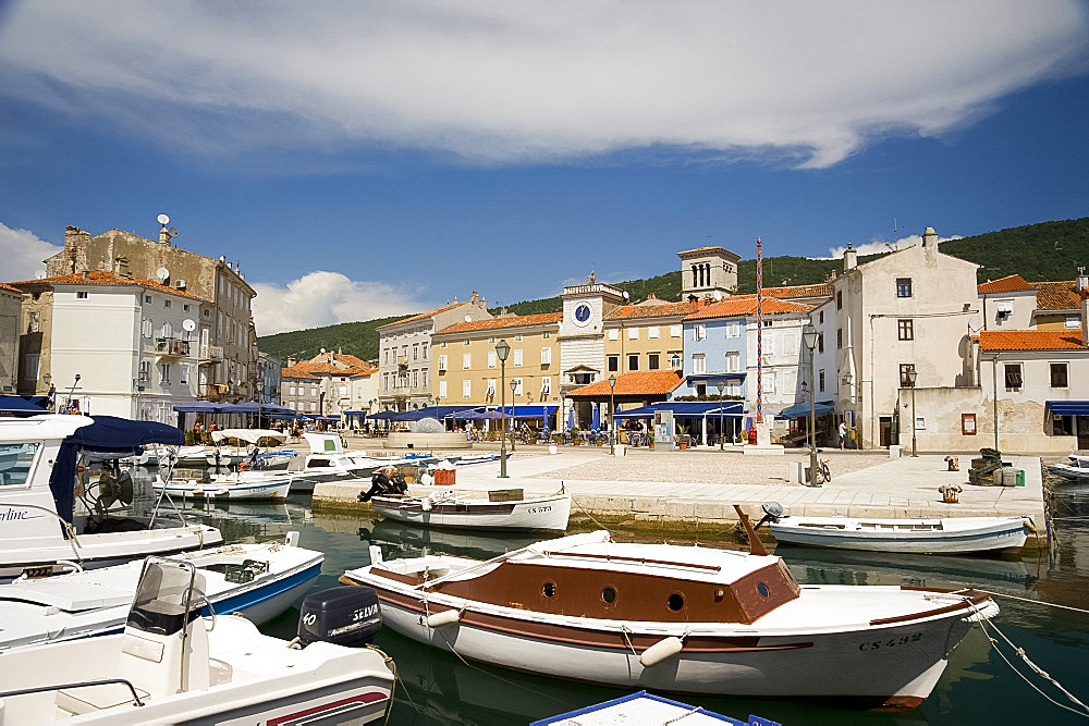 Old boats in the habour near the main square in Cres Town on the island of Cres, Kvarner region, Croatia, Adriatic, Europe