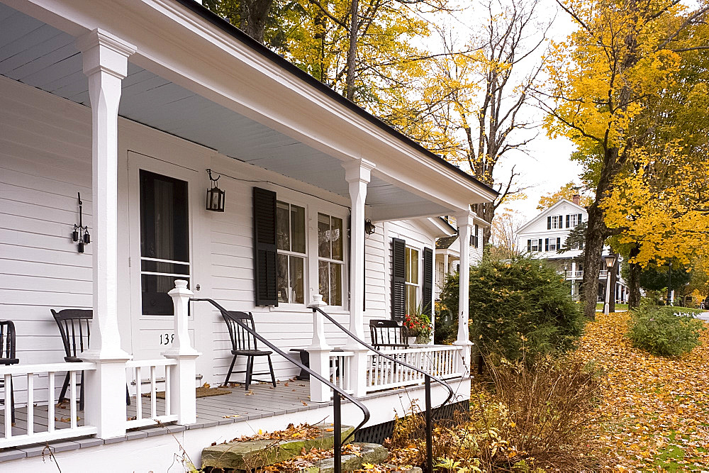 An old house surrounded by autumn leaves in Grafton, Vermont, New England, United States of America, North America