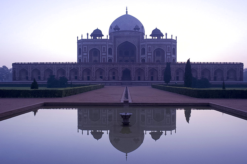 Humayun's Tomb, UNESCO World Heritage Site, the first great example of a Mughal garden tomb, at sunrise, Delhi, India, Asia