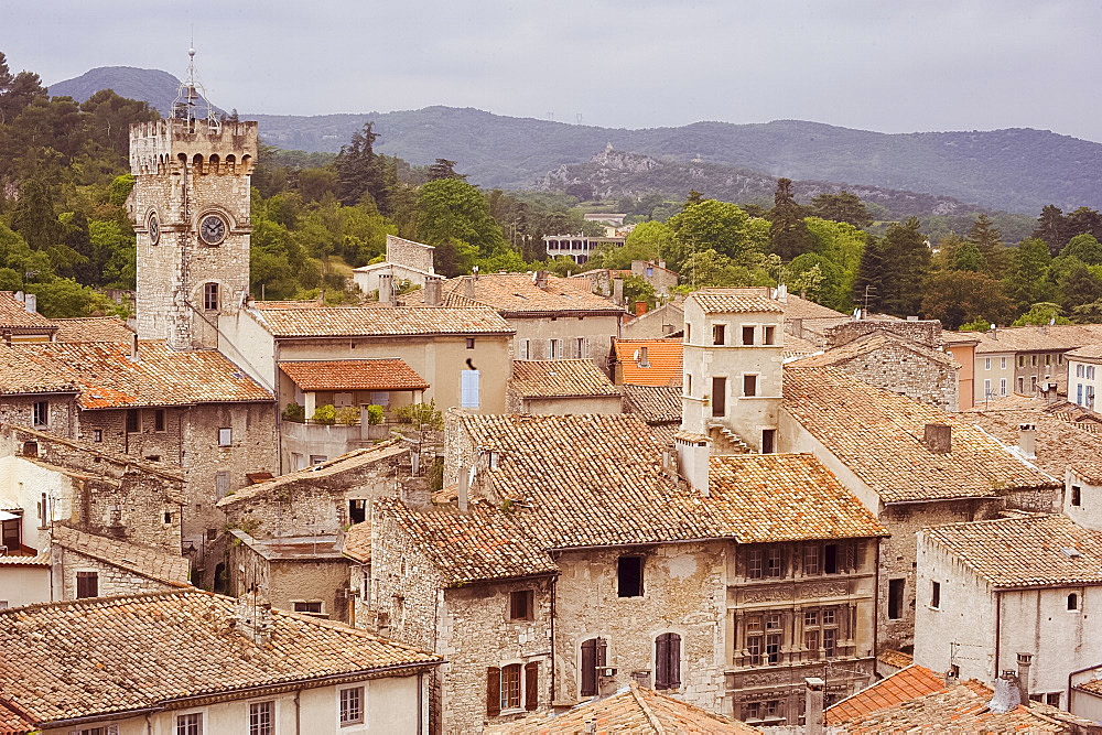 Old terracotta rooftops and stone houses in Viviers, Ardeche, France, Europe