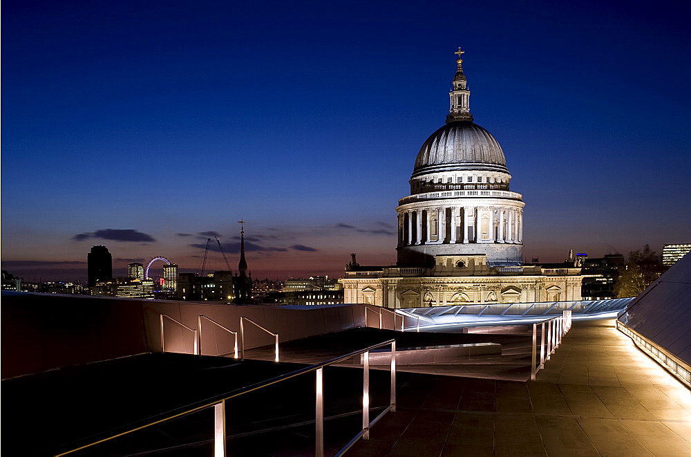 A view of the London skyline and St. Paul's Cathedral from the roof terrace at One New Change, London, England, United Kingdom, Europe