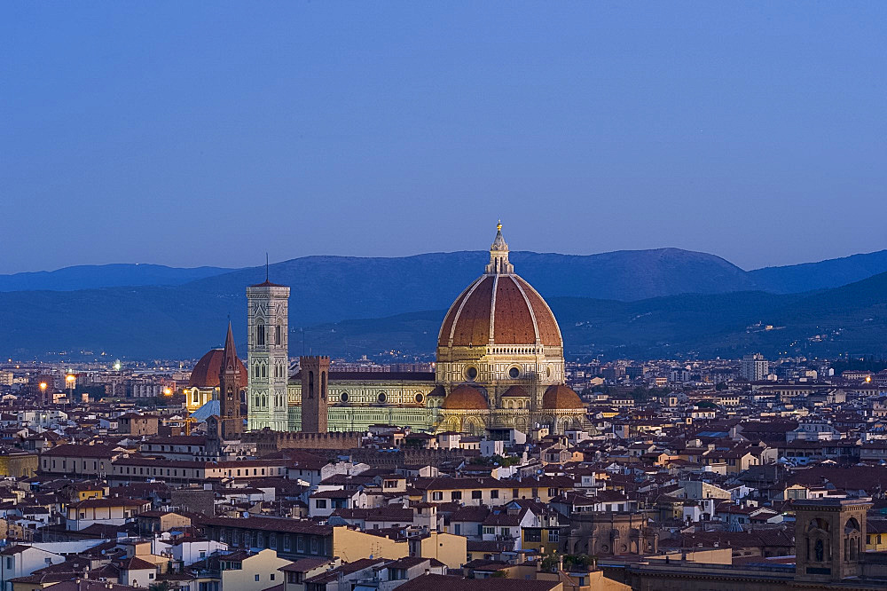 A view of Florence, the Duomo and Campanile at sunrise, Florence, UNESCO World Heritage Site, Tuscany, Italy, Europe