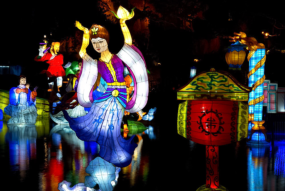 The Magic of Lanterns Festival in the Chinese Garden at the Montreal Botanical Garden, Montreal, Quebec Province, Canada, North America