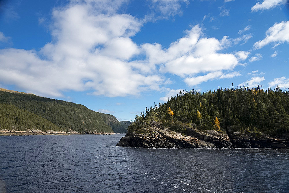 A scenic view along the Saguenay River in Quebec Province, Canada, North America