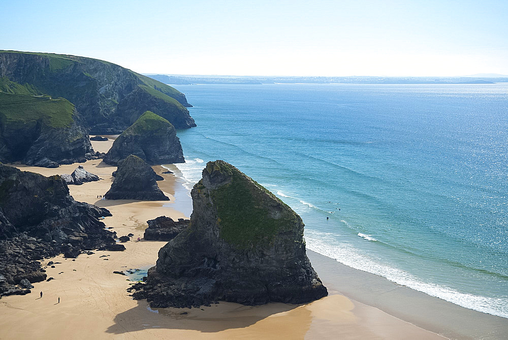 A view of The Bedruthan Steps, Cornwall, England, United Kingdom, Europe