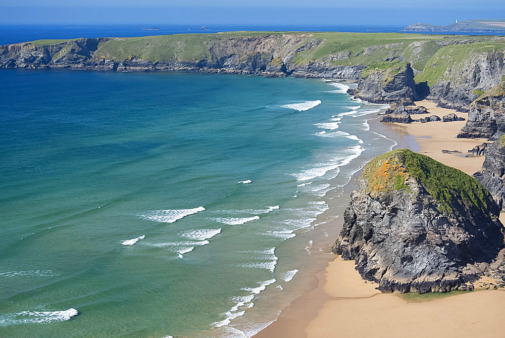 A view of The Bedruthan Steps, Cornwall, England, United Kingdom, Europe