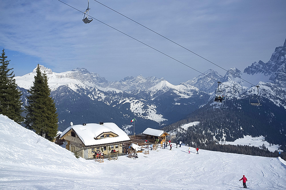 A mountain restaurant at the Civetta ski resort in the Dolomites, South Tyrol, Italy, Europe