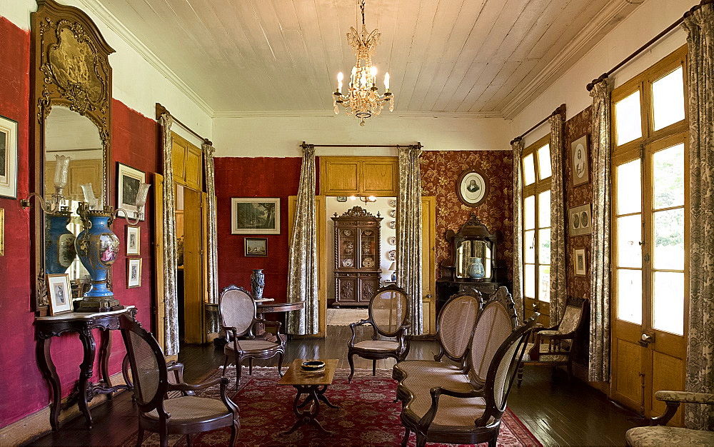 A sitting room inside Eureka House, a colonial style building built in 1830, Moka, Mauritius, The Indian Ocean, Africa