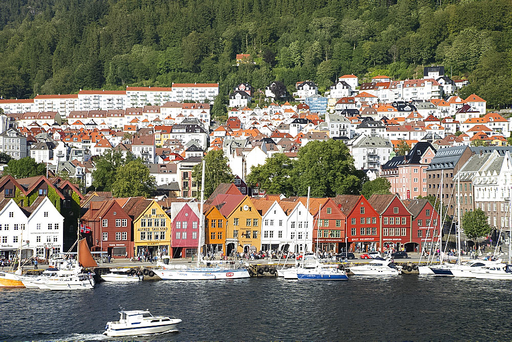 Colourful old timber buildings around the harbour in Bryggen, UNESCO World Heritage Site, Bergen, Vestlandet, Norway, Scandinavia, Europe