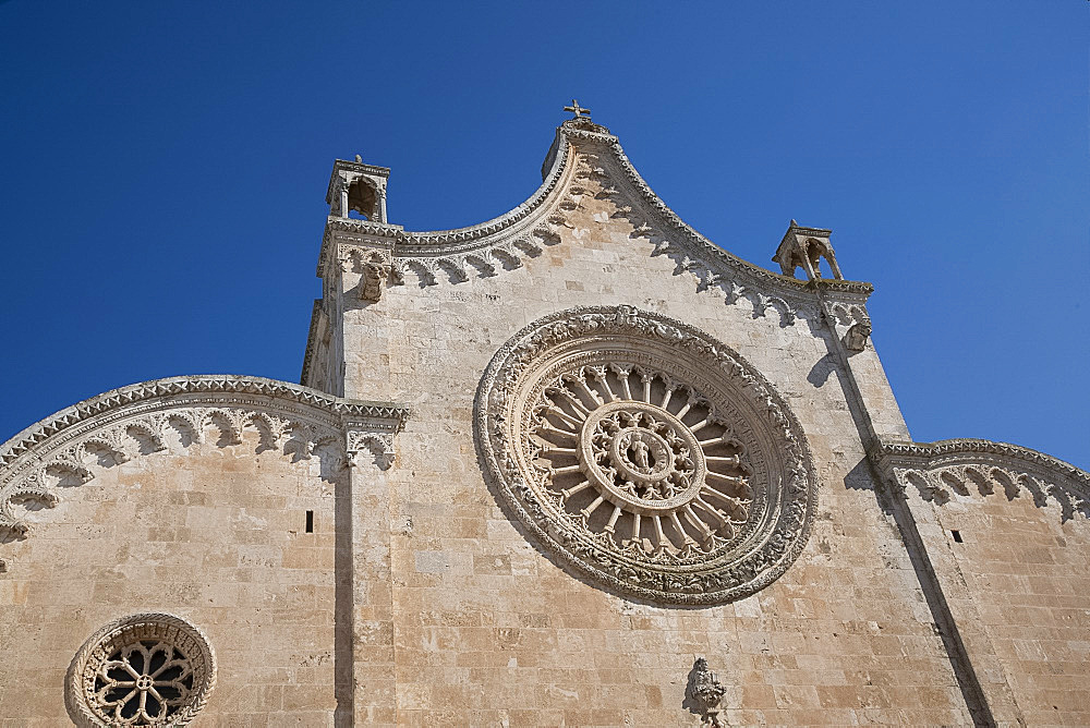 The rose window on the Cathedral of Santa Maria dell Assunzione in Ostuni, Puglia, Italy, Europe