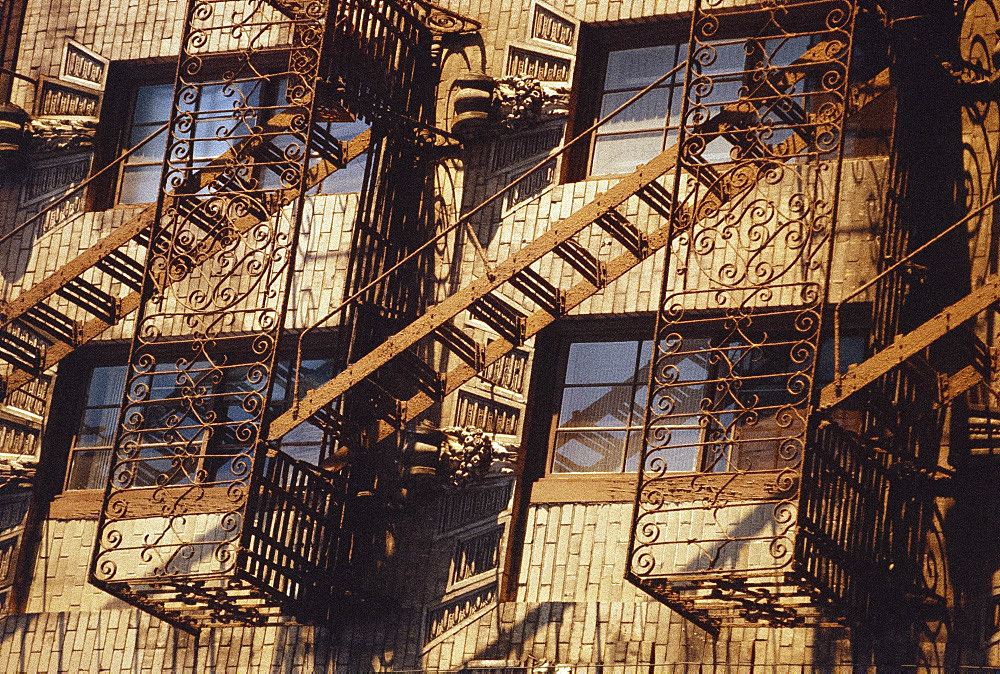 Detail of building with fire escape, Manhattan, New York City, USA *** Local Caption ***