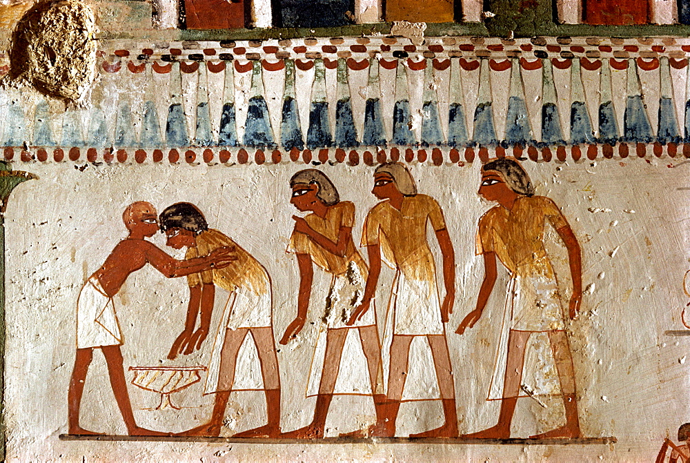 Harvesting scene from the 18th Dynasty land steward Sheikh Aba el Kurna, Tomb of Menna, Tombs of the Nobles, Thebes, UNESCO World Heritage Site, Egypt, North Africa, Africa