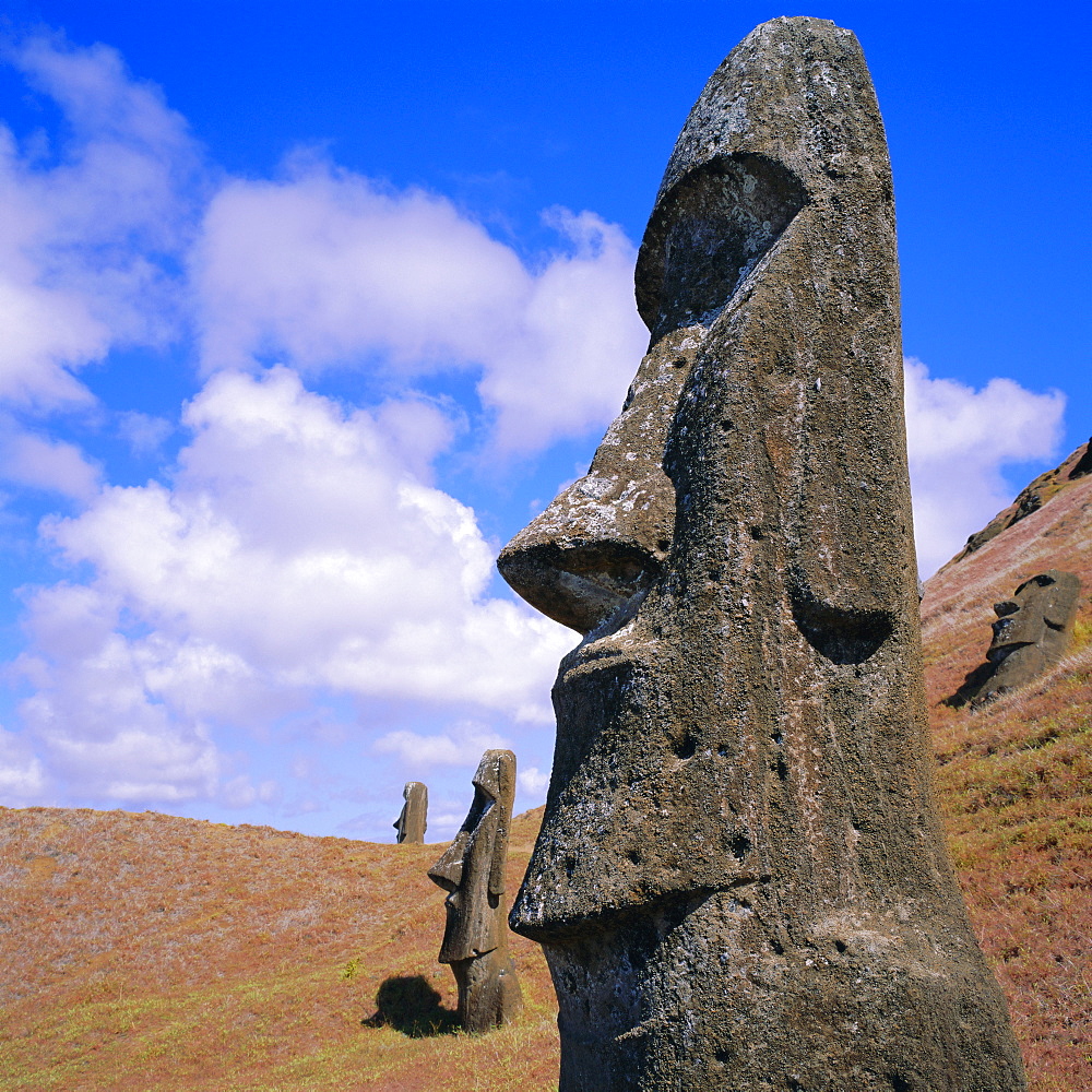 Volcan Rano Raraku, southern slope, birthplace of countless moai, Easter Island, Chile