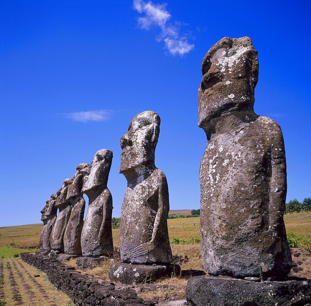 Statues at Ahu Akivi on Easter Island, Chile, Pacific 