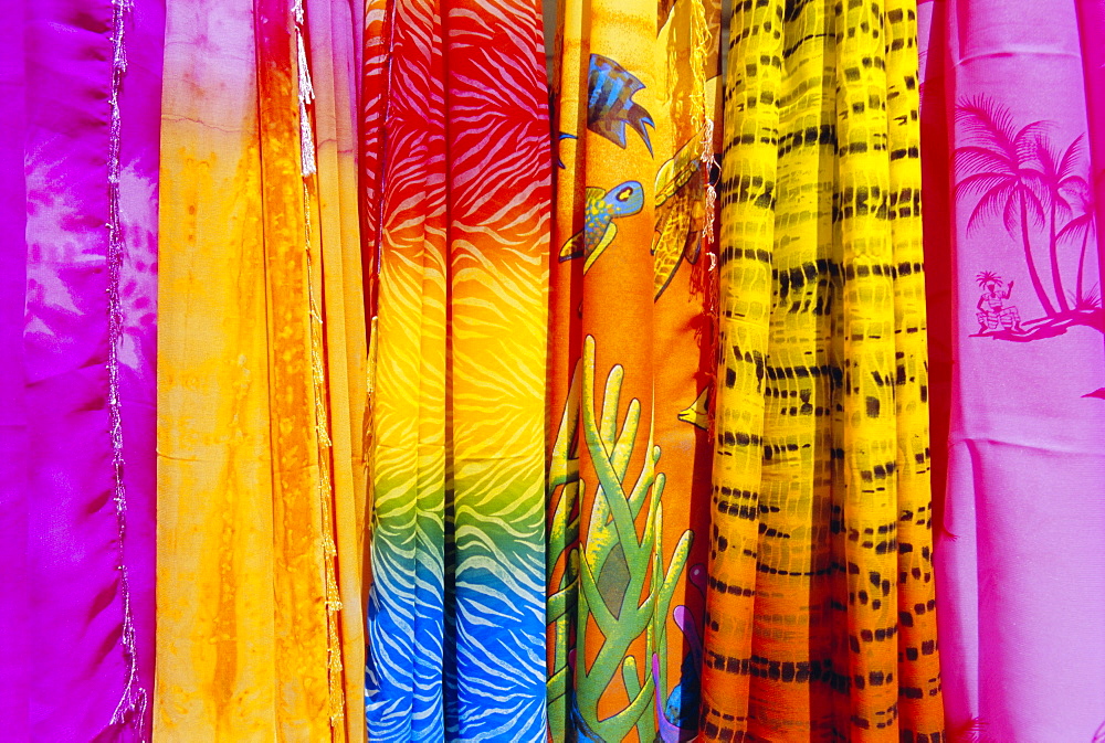 Colourful clothes hanging in a shop, St. Lucia, Windward Islands, West Indies, Caribbean, Central America