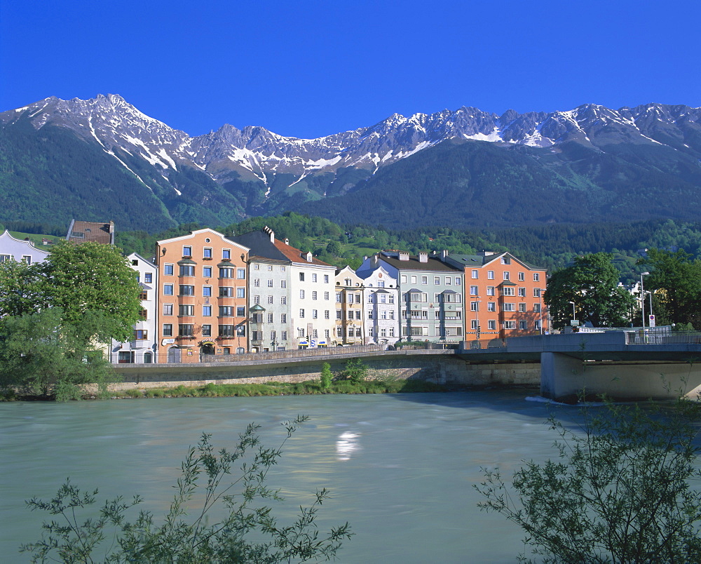 Buildings along the river Inn, Innsbruck, Tirol (Tyrol), Austria, Europe