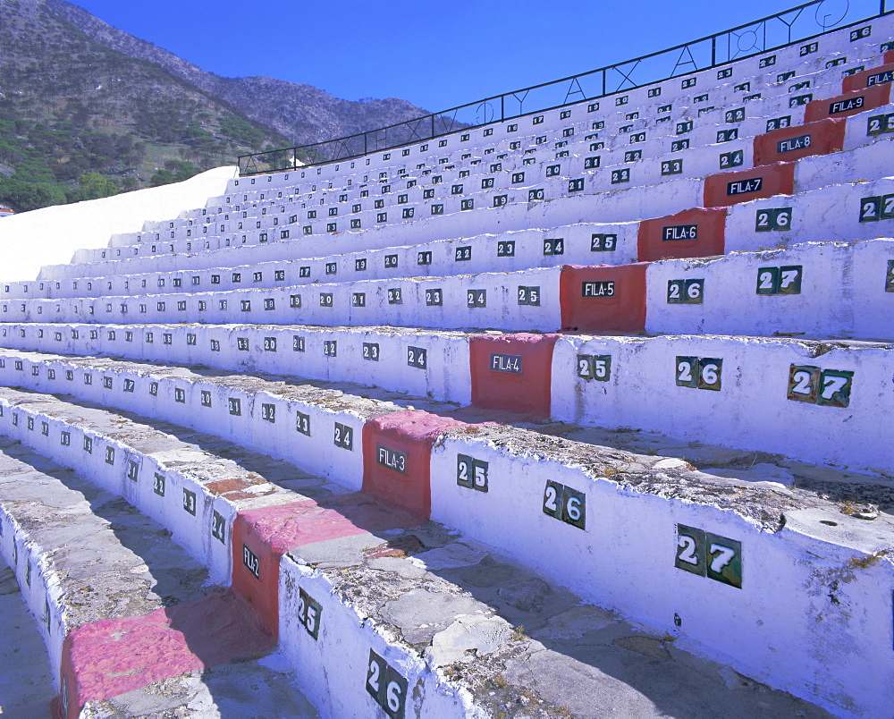 Seats in the bull ring, Mijas, Andalucia (Andalusia), Spain, Europe