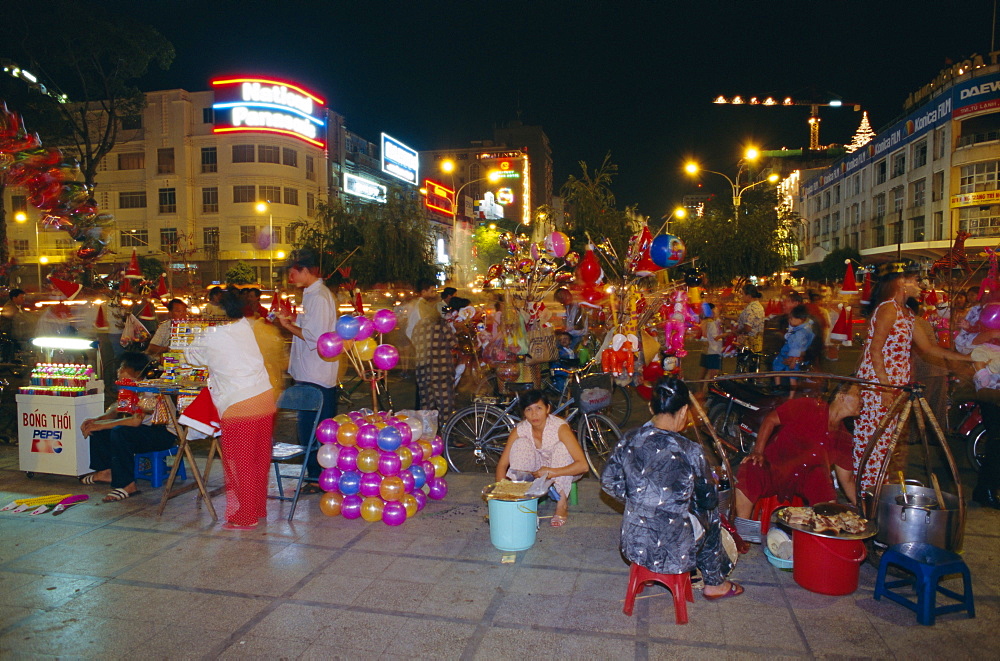 Street scene at night, Ho Chi Minh City (Saigon), Vietnam, Indochina, Asia