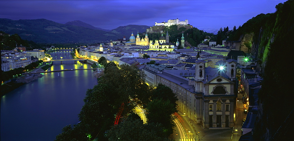 Elevated view of the old city, Kollegienkirche and Cathedral domes, Salzburg, Tirol (Tyrol), Austria, Europe