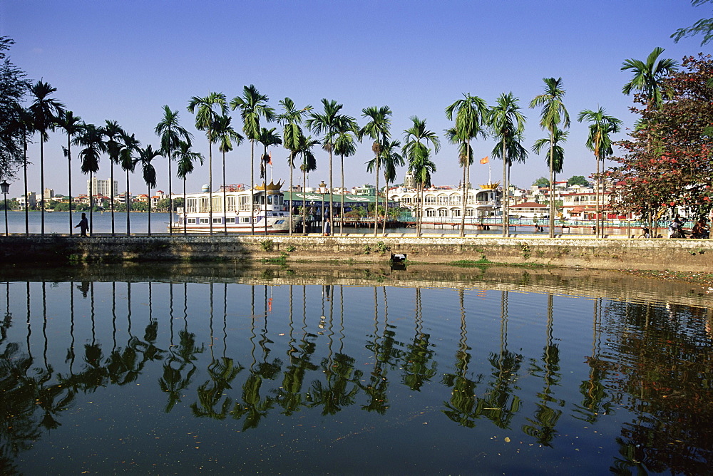 Floating restaurants on the lake, Hanoi, Vietnam