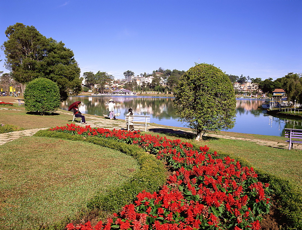 Lake and flower gardens, Dalat, Central Highlands, Vietnam, Indochina, Southeast Asia, Asia