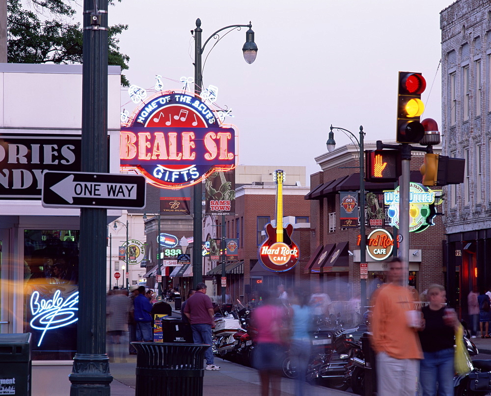 The famous Beale Street at night, Memphis, Tennessee, United States of America, North America