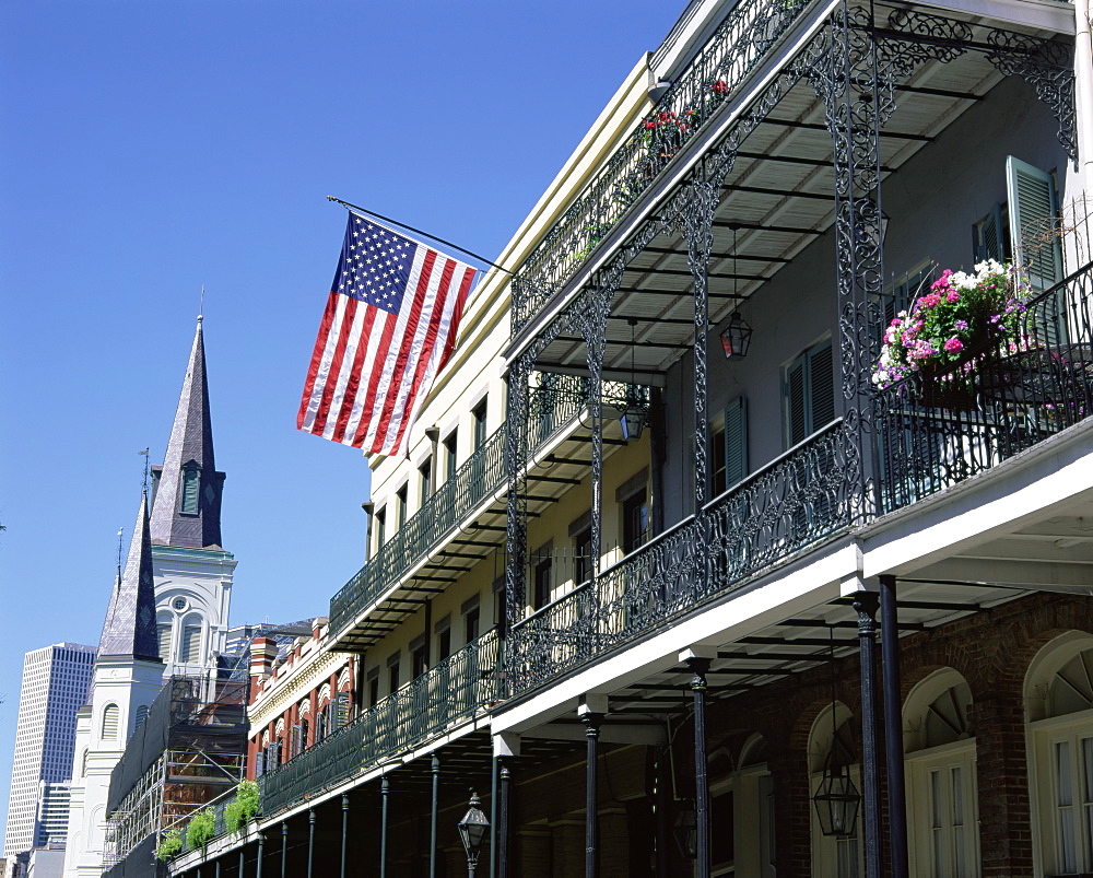 Wrought iron balconies in the French Quarter, New Orleans, Louisiana, United States of America, North Ameirca