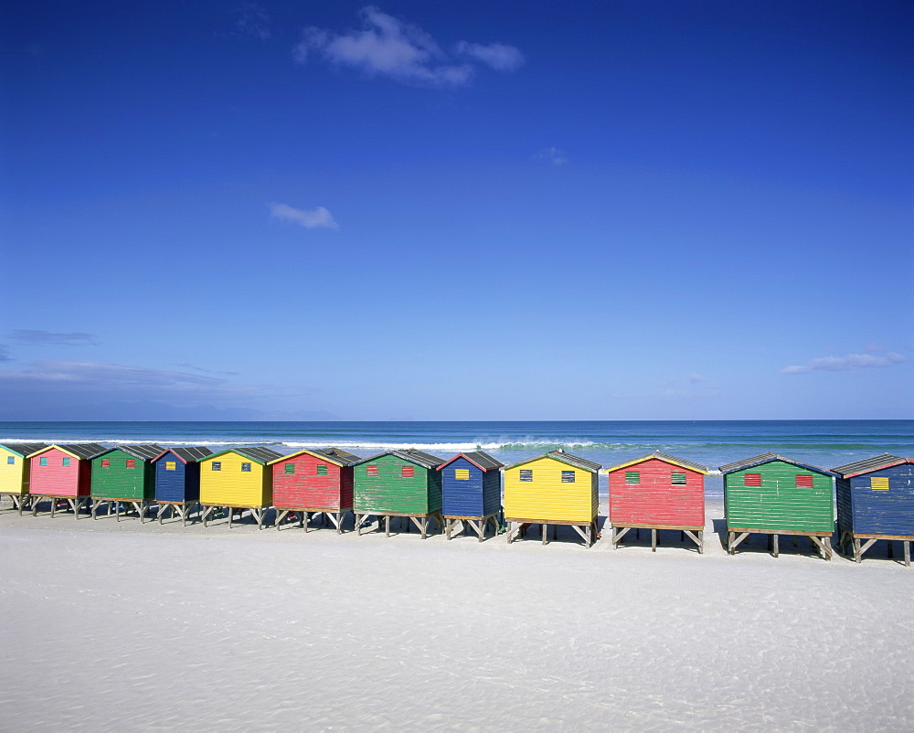 Colourful beach huts in Muizenberg, Cape Town, Cape Peninsula, South Africa, Africa