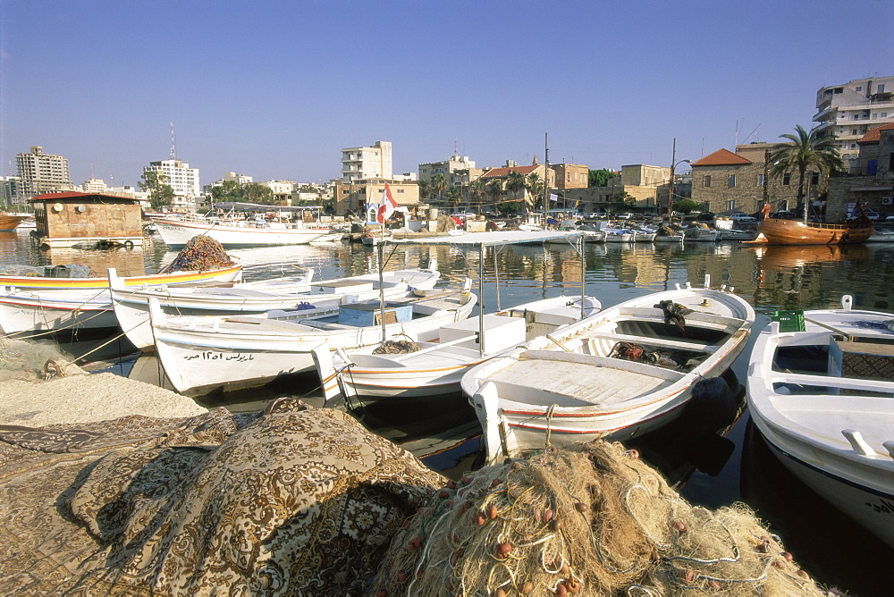 Fishing boats in the fishing harbour, Tyre (Sour), The South, Lebanon, Middle East