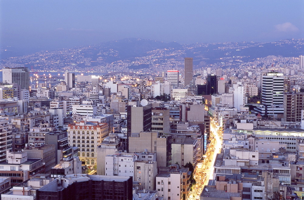 Elevated view towards the Central District (BCD) in the reconstructed city, Beirut, Lebanon, Middle East