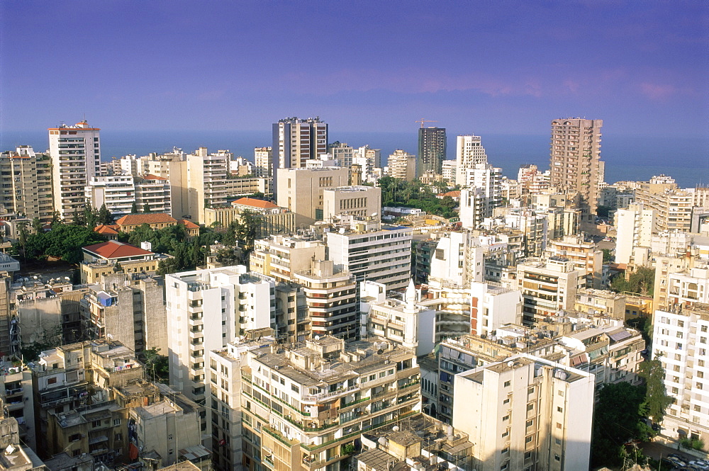 Elevated view over the fashionable central Hamra district in the reconstructed city, Beirut, Lebanon, Middle East