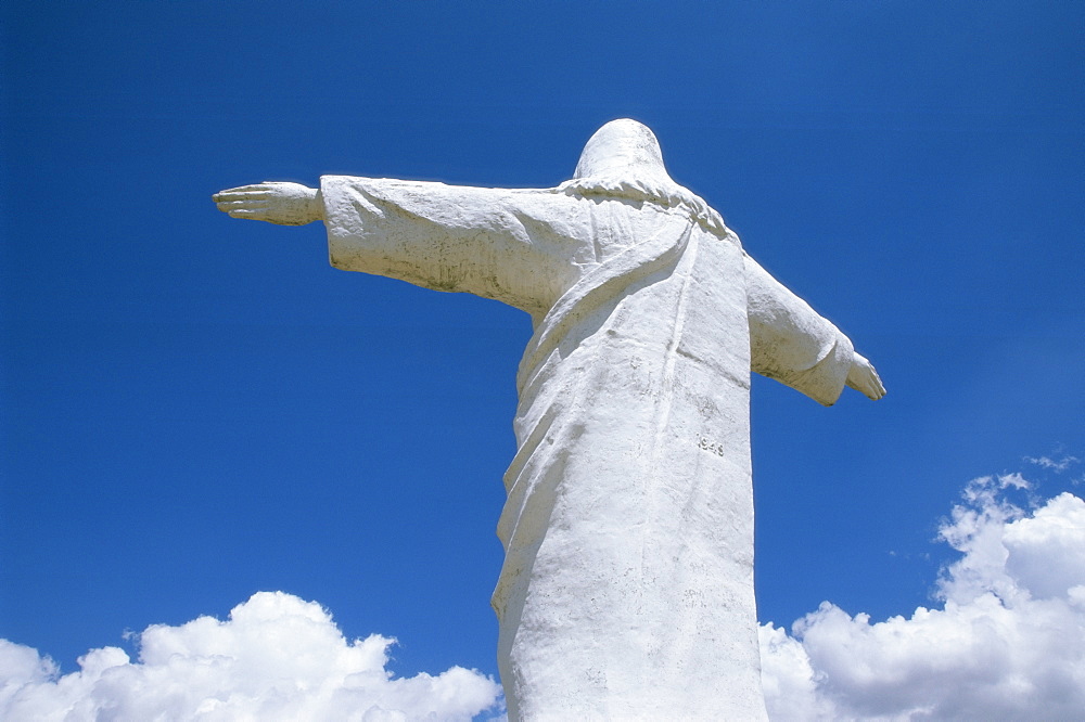 Statue of Christ overlooking the city, Cuzco, Peru, South America