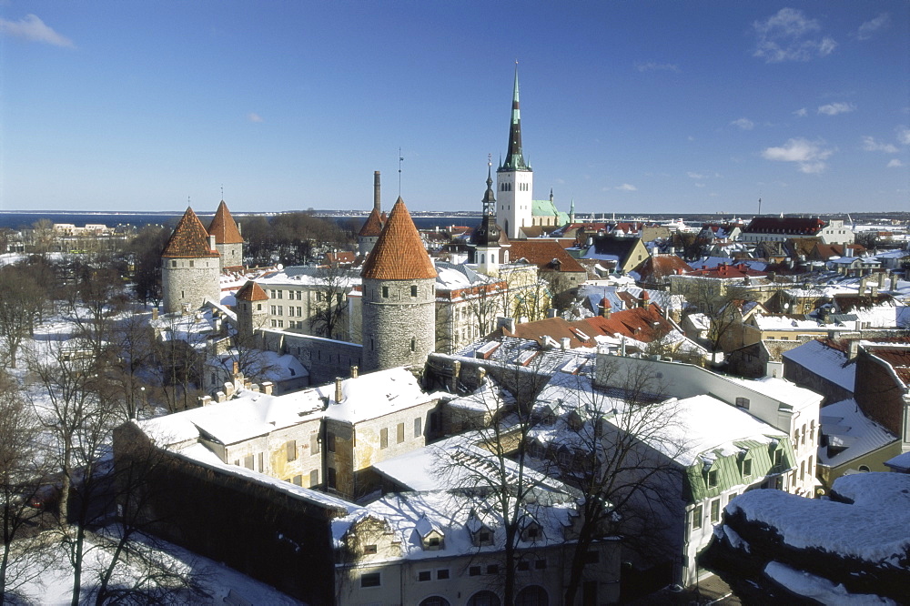 Elevated winter view from Toompea in the Old Town, Tallinn, UNESCO World Heritage Site, Estonia, Baltic States, Europe