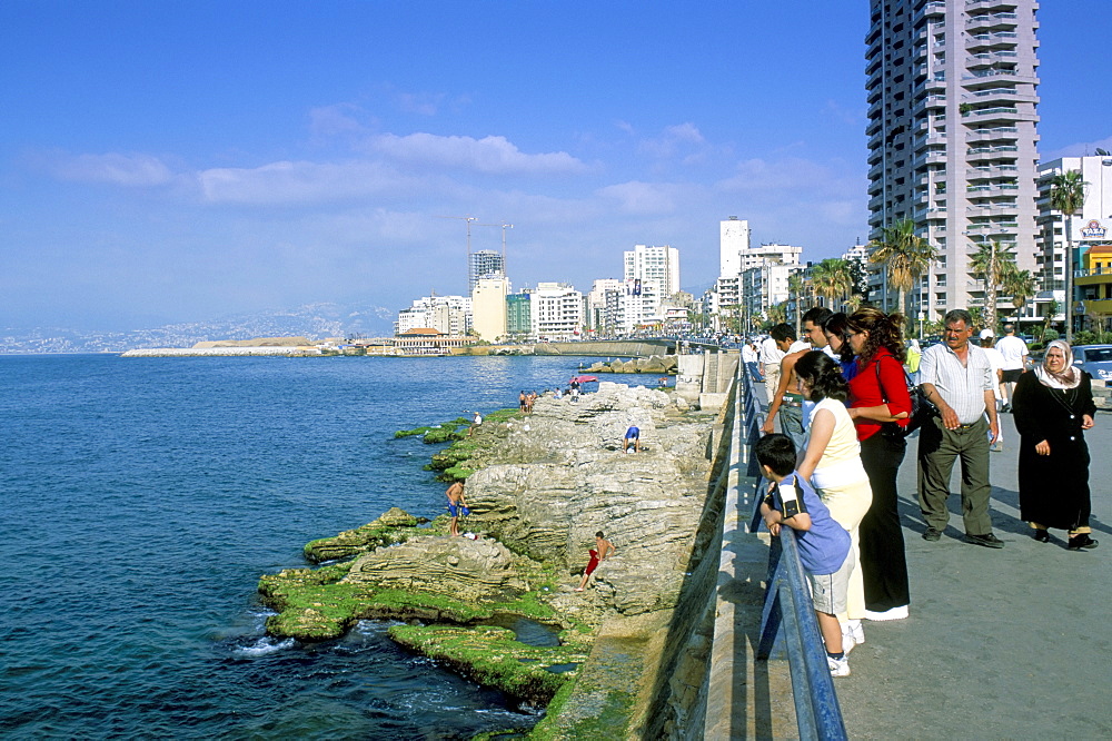 View of waterfront and downtown, El Manara Corniche, Beirut, Lebanon, Middle East