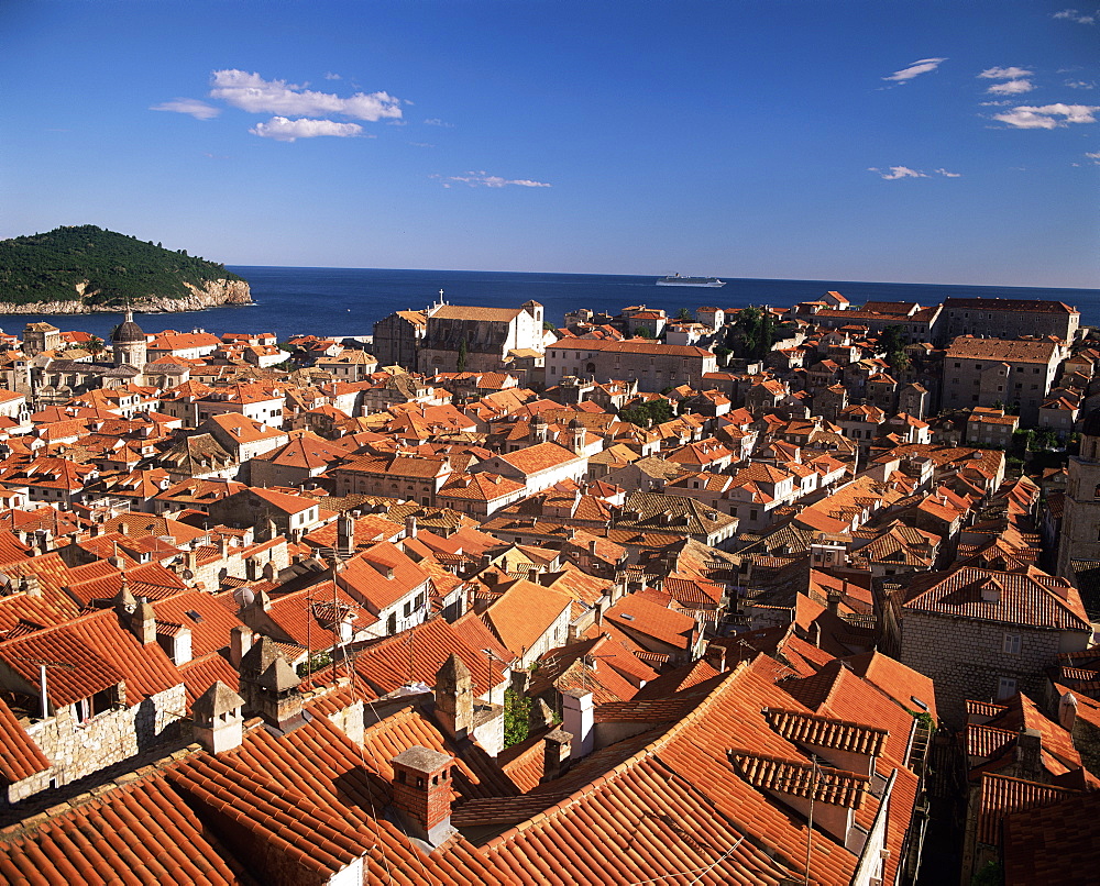 Elevated view of the town from the city walls, Dubrovnik, Dalmatia, Croatia, Europe