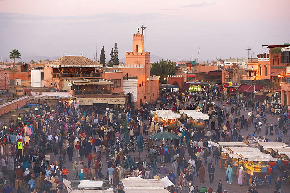 Elevated view over the Djemaa el-Fna, Marrakech (Marrakesh), Morocco, North Africa, Africa