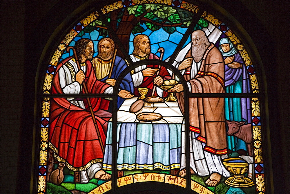 Stained glass window in Holy Trinity Cathedral, the largest Orthodox church in the country, built between 1935 and 1942, Addis Ababa, Ethiopia, Africa