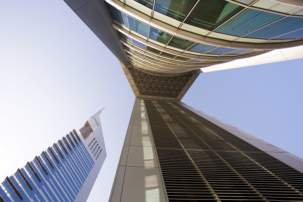 Low view of the Emirates Towers, Shiekh Zayad Road, Dubai, United Arab Emirates, Middle East