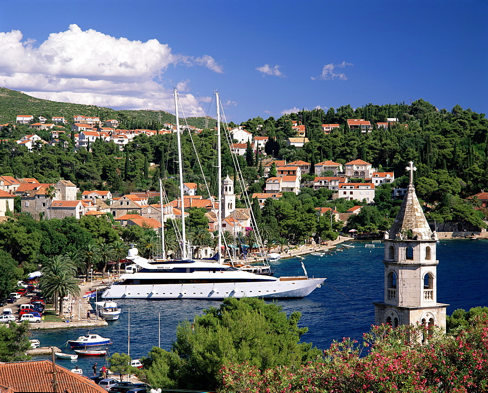 Elevated view of the Old Town and harbour, Cavtat, Dubrovnik Riviera, Dalmatia, Croatia, Europe