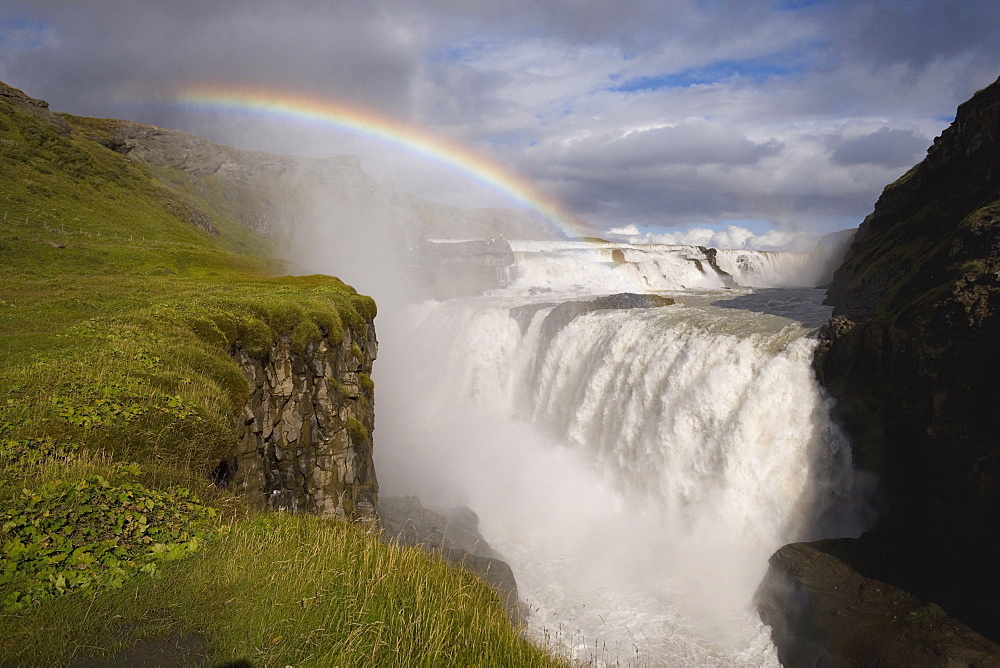 Iceland's most famous waterfall tumbles 32m into a steep sided canyon, Gullfoss, the Golden Circle, Iceland, Polar Regions