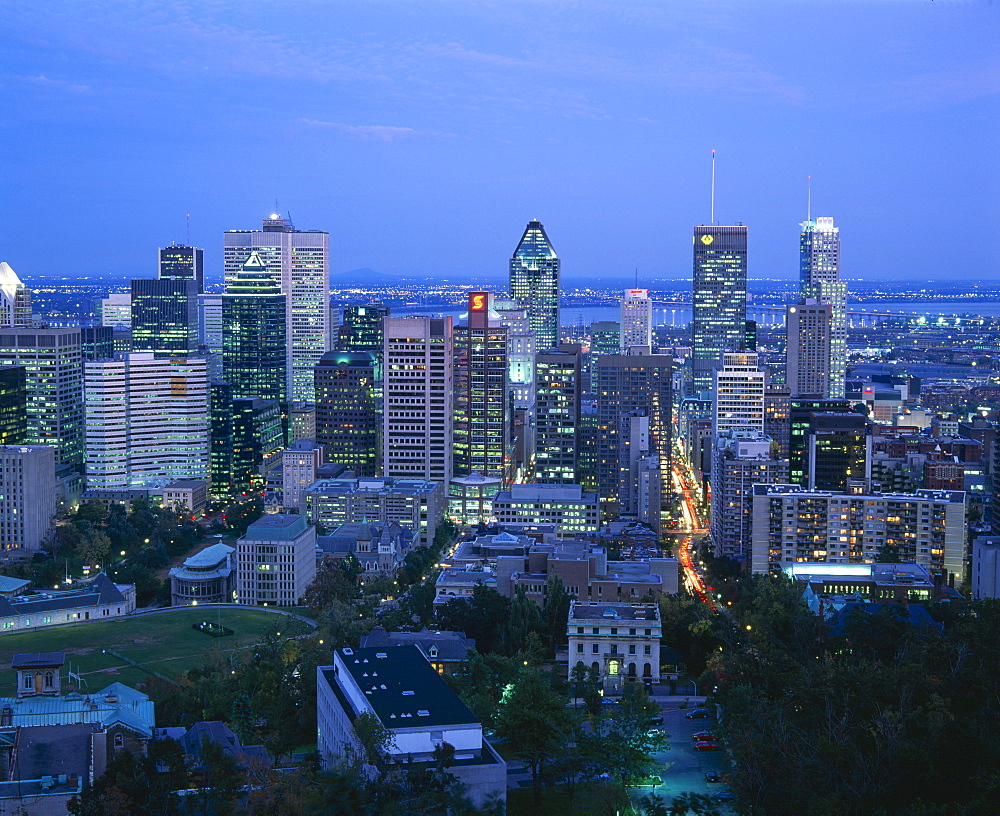 Elevated view of the Montreal city skyline, Montreal, Quebec, Canada, North America