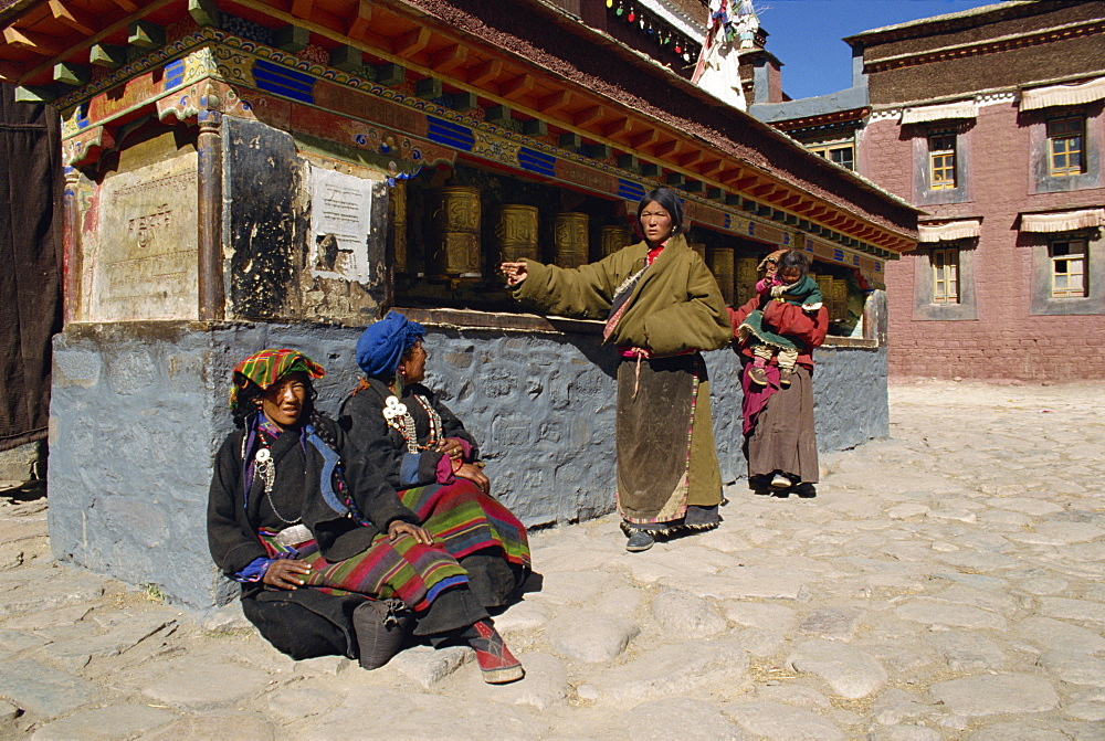 Prayer wheels, Sakya Monastery, Tibet, China, Asia